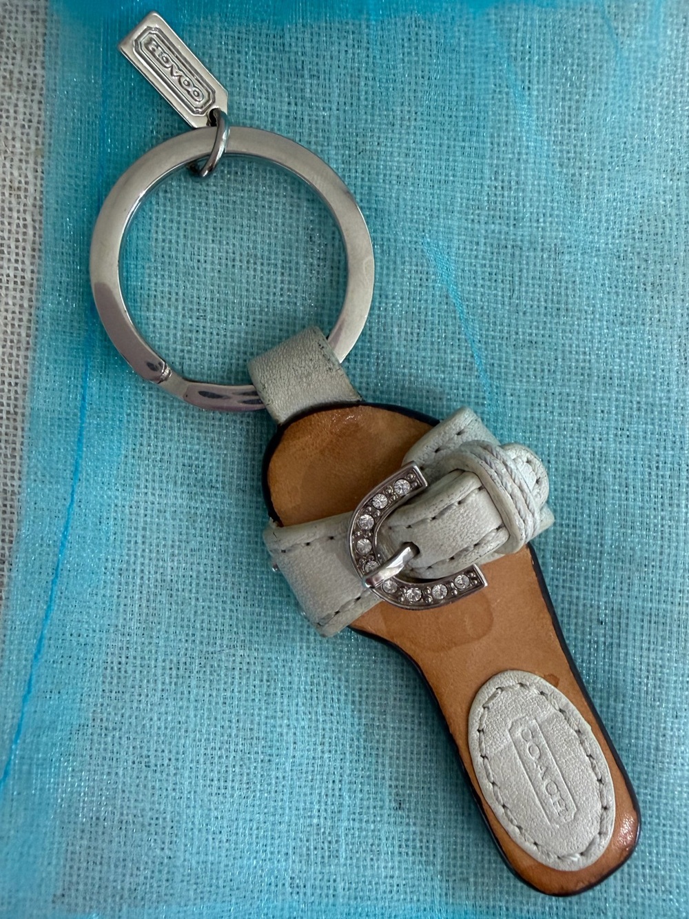 Coach Leather White Sandal Flip Flop Keychain - Picture 2 of 4
